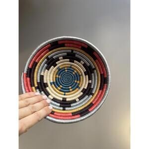 Handmade Woven African Basket Blue Orange Geometric Rwanda Tutsi Wall Decor Boho